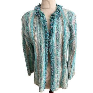 Estelle Vintage Open Front Crocheted Hand Woven Knit Cardigan Medium